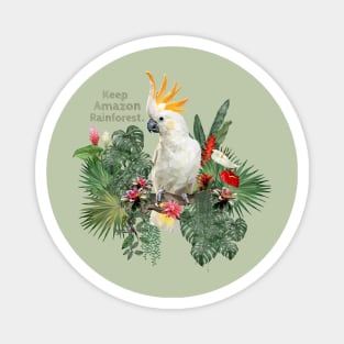 Polygonal Illustration Cockatoo bird and Amazon plants. Magnet